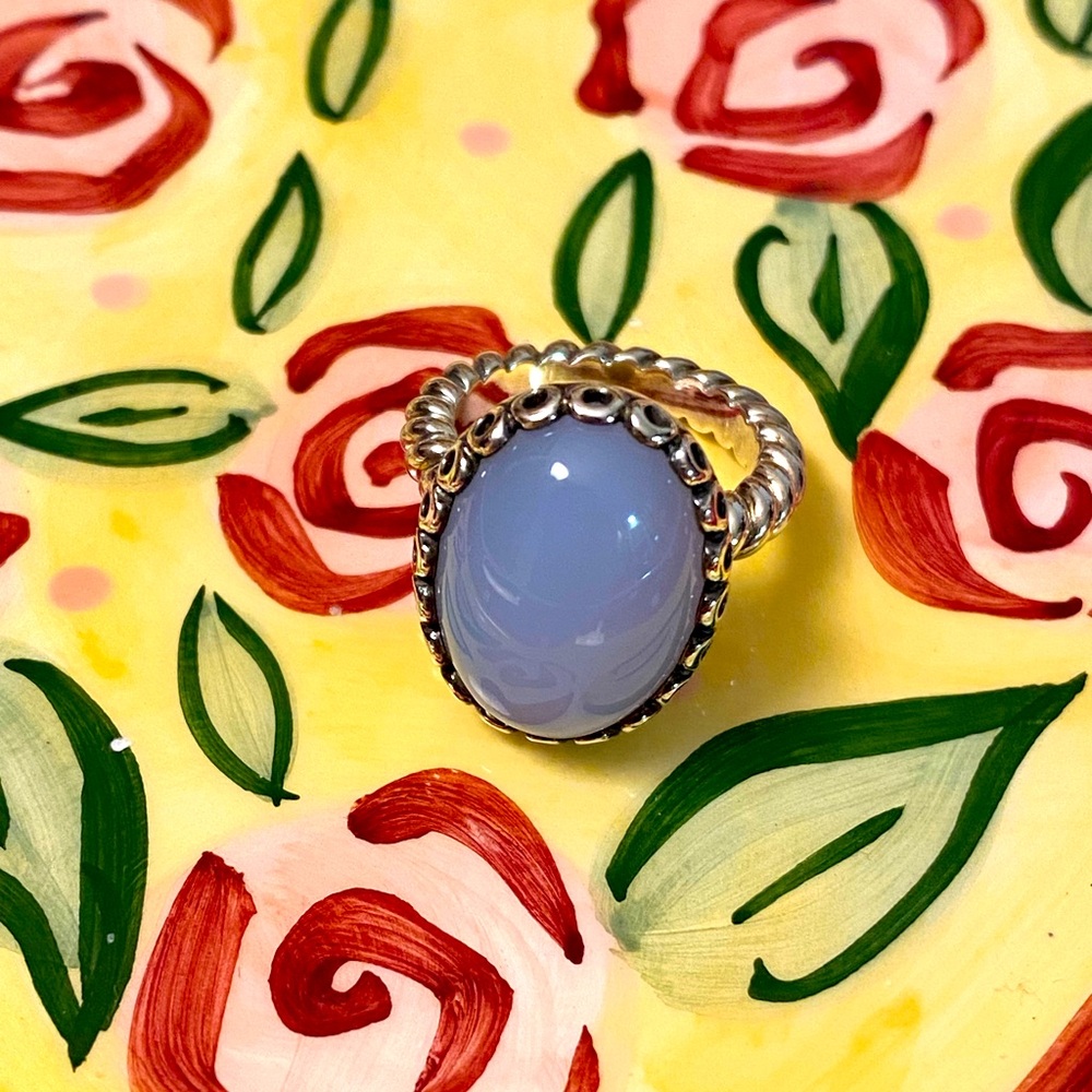 Vintage, rare, Pandora Forever my Friend ring with chalcedony 190842CA size 5